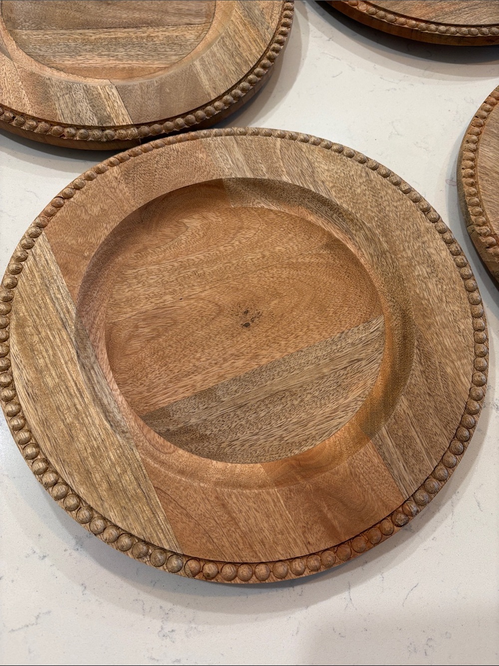 Pier 1 Mango Wood Carved Charger Plates - Warm Brown (Set of 4)